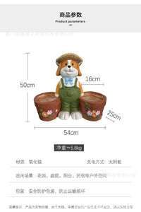 田园风太阳能多肉花盆园丁狗狗摆件户外花园庭院装饰小狗花盆摆件