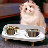Stainless Steel Cat Bowls with Stand Neck Protection Raised Pet Bowl Station