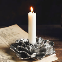 Silver Lotus Candle Holder Vintage Resin Flower Candle Holder for Tabletop