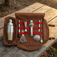 Woven Textile Portable Bartender Bag Leather-Like Straps Bartender Storage Bag Metal Hardware Bar Tool Organizer Zippered Pocket for Bartenders
