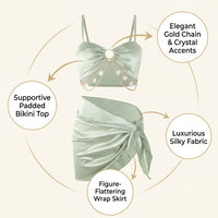 Swimsuit Three-Piece Swimming Costume for Women, Stylish Quick Dry Polyester Bikini Set with Chest Pads for Support