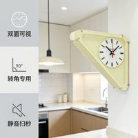 艺术免打孔三角奶白挂钟转角墙面双面静音钟表客厅亚克力磨砂钟表