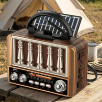 Carry Handle Solar Shortwave Radio Wood-Grain Solar Radio Metal Trim Home Gadget Rotary Knobs