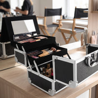 Makeup Case with Mirror Portable Makeup Box with Mirror Rigid-Construction Cosmetic Organizer   for Vanity Table