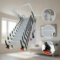 Overhead Attic Ladder with Handrail Concealed Overhead Mount Attic Ladder Space-Saving for Homeowners, Builders, Loft, Garage