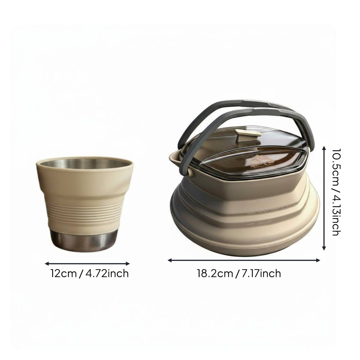 2 Pieces Collapsible Silicone Kettle and Cup Set Heat Resistant for Road Trips