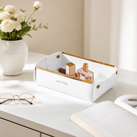 Faux Leather Storage Tray, Foldable Sundries Organizer Tray, Luxury Printed Bedroom Vanity Tray, Multifunctional Desk Storage for Cosmetics & Snacks