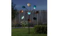 Outdoor Windmill Metal Lawn Sculpture Rotating Ornament Geometric Designs Vintage Hand-painted Colors Weather-resistant Suitable for Backyard Villa Patio Home Decoration