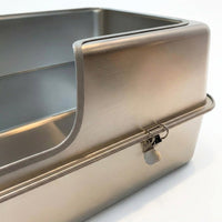 Enclosed Cat Toilet with Lid, Large Pet Toilet in Stainless Steel Metal Waste Receptacle Style, Fully Enclosed Indoor Cat Toilet for Odor Control