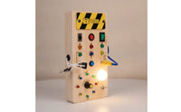 Wooden Busy Board with LED Lights Hands-on Wooden Busy Board Sensory for Young Children, Preschoolers, Travel, Home, Preschool