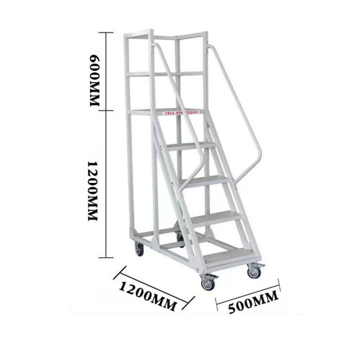 Rolling Step Ladder Non-Slip Steps Warehouse Stocking Ladder All-Steel Construction Mobile Surface Steps for Homeowners, Stockroom, Garage, Library