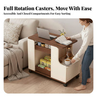 Elevating Top End Table Space Saving Design Rolling Sofa Side Table Versatile Swivel Top Storage Cart for Students, Adults, Living Room, Bedroom