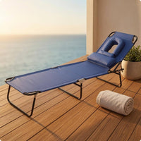 Folding Lounge Chair Metal Frame Reclining Cot Portable for Sunbathing Area