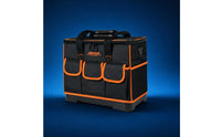 Oxford Textile 18 Inch Tool Bag Black and Orange Hard Bottom Tool Bag Flat-Lid Design Portable Storage Reinforced Handle