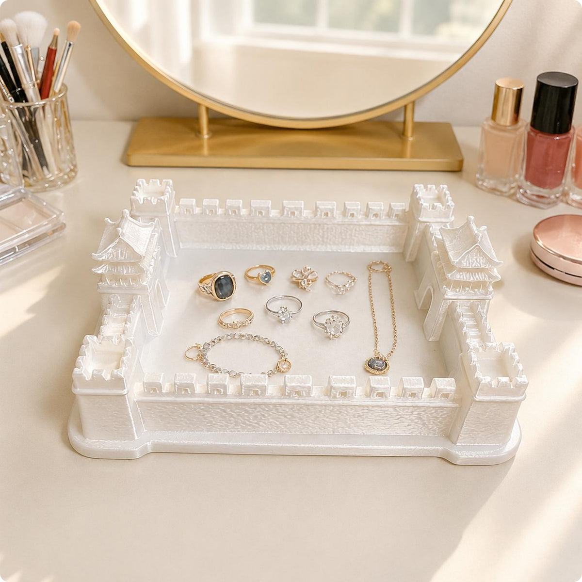 Castle Jewelry Tray Accessible Top Trinket Dish Decorative for Desk