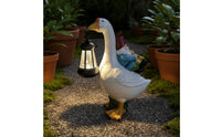 Gnome Riding Goose Statue Resin Craft Goose Solar Light for Yard, Patio