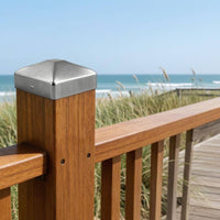 Galvanized Steel Square Fence Post Cap Deck Post Cover Fence Cap Sloped Top Faces Fence Post Topper Fence Hardware Silver Finish Screw Included Suitable for Outdoor Fence Protection Pathway Posts Porch Railings Public Spaces