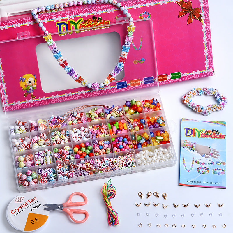 32-Compartment Kids Bead Craft Kit for DIY Bracelets and Necklaces