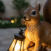 Squirrel Solar Lantern Statue Weather-Resistant for Patio