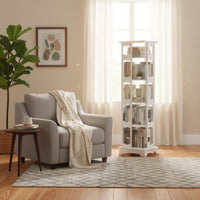 360 Degree Revolving Bookcase Solid Wood Floor Standing Book Rack Space Saving