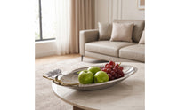 Oval Fruit Tray Mirror Finish Tray with Butterfly Embellishment Shiny Dish for Coffee Table