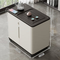 Mobile Tea Trolley with Water Heating System and Rolling Serving Cart Built-in Storage Cabinet Drainage Tray Suitable for Hosts Living Room Balcony