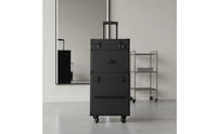 Large Capacity Professional Salon Travel Case Telescoping Handle Rolling Hairstylist Case Combination Lock Multi-Compartment Rolling Tool Chest for Barbers