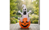Inflatable Ghost with Pumpkin Built-in LED Lights Halloween Inflatable Decoration Outdoor Lighted for Yard, Lawn