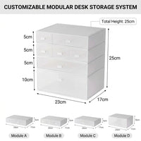 Desktop Organizer with Stackable Drawers, Modular Desk Storage for Office Workers, Transparent Drawer Set for Study Room and Workspace