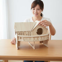 Wooden Hamster House Chew Resistant 2-Story Pet Hut Easy Assembly