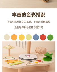 儿童木质音乐台敲琴敲锣风铃响板架子鼓宝宝打击乐器早教益智玩具