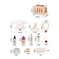 Imaginative Wooden Vet Kit with Carrier Portable Pet Care Set with Feeding and Grooming Accessories Open-Ended Veterinary Set with Soft Toy Animals Child-Led-Style for Toddlers