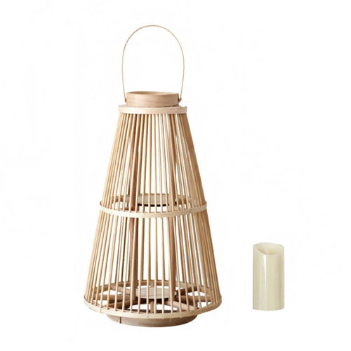 Lantern with Electronic Candle Japandi Rattan Candle Holder Decorative