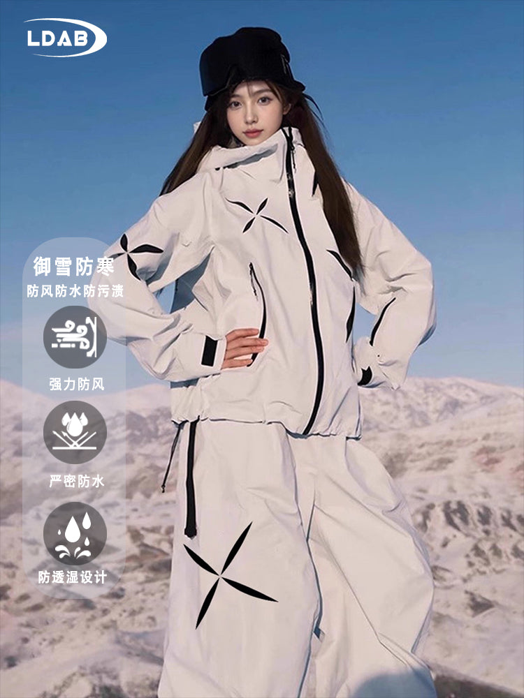 临典白色星芒滑雪服套装女2025新款防风加厚外套单板雪衣裤装备男