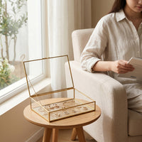 Transparent Jewelry Box with Glass Panels Clear Geometric Display Box Modern Jewelry Display Case Elegant for Dresser