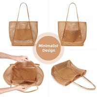 Mesh Beach Bag with Shoulder Strap for Toiletries and Swimwear Storage