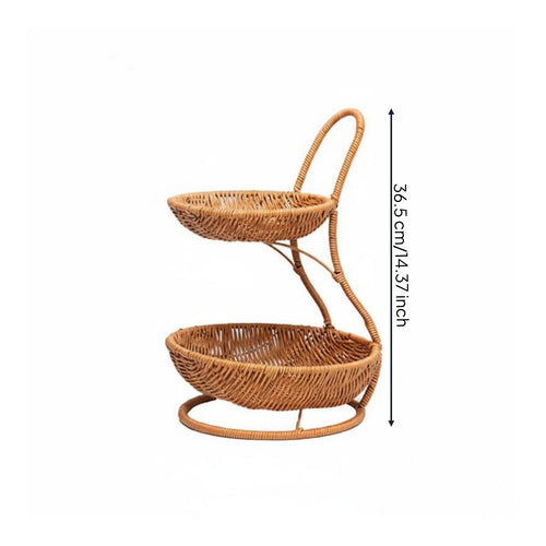 Woven Countertop Basket Stand Long-Lasting Multi-Tier Fruit Basket for Kitchen