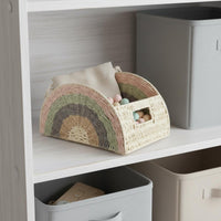 Rainbow Woven Basket Bohemian Design Fan Shaped Storage Holder Decorative Paper Rope Organizer Basket for Entryway, Nursery