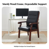 Upholstered Wooden Armchair Sturdy Wood Frame Upholstered Lobby Chair Padded Seat and Rear Professional Appearance