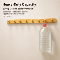 8 Hook Coat Hooks, Heavy Duty Bamboo Wall Mounted Coat Rack, Minimalist Design for Mudroom, Hallway & Bedroom