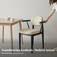 Upholstered Wood-Frame Chair With Armrests Upholstered Backrest Chair Ergonomic Design Minimalist design look for homeowners