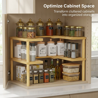 2-Tier Rotating Spice Rack Organizer for Kitchen Countertop, Turntable Spice Holder for Cabinet, Revolving Seasoning Rack, Storage, Bamboo Spice Rack