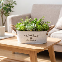 Galvanized Metal Planter with Rope Handles Vintage Oval Planter Rustic Flower Pot with Handles Farmhouse for Tabletop, Windowsill, Shelf