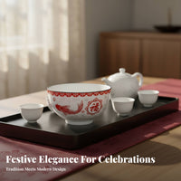 Red Ceramic Bowl, Fortune Theme, Festive Tableware, Wedding, Housewarming