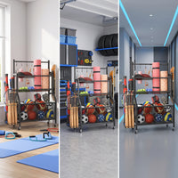 Garage Sports Equipment Organizer Smooth-Rolling Ball Storage Rackwith Wheels Heavy-Duty Garage Organizer with Shelves for Gym, Basement, Game Room