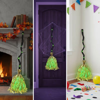 Light-up Moving Witch Broom | Glowing, Lighted Witch Broom, for spooky settings
