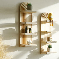 Arched Solid Wood Wall Planter Shelf for Home Living Room Decor
