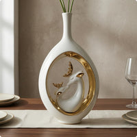 ceramic Deer Vase Narrow Opening Golden Highlight Vase Ornament for Floral Display