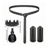 Faux Leather Belt Pouch Set Studded Crown-Style Headpiece Gothic Fashion Accessory for Halloween