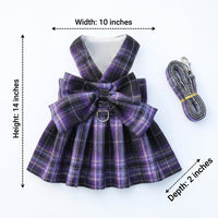 Dog Harness and Leash Set with Cat Harness and Leash, Deep Violet Plaid Polyester Dress for Small Medium Dogs Cats, Non-Retractable Leash Set
